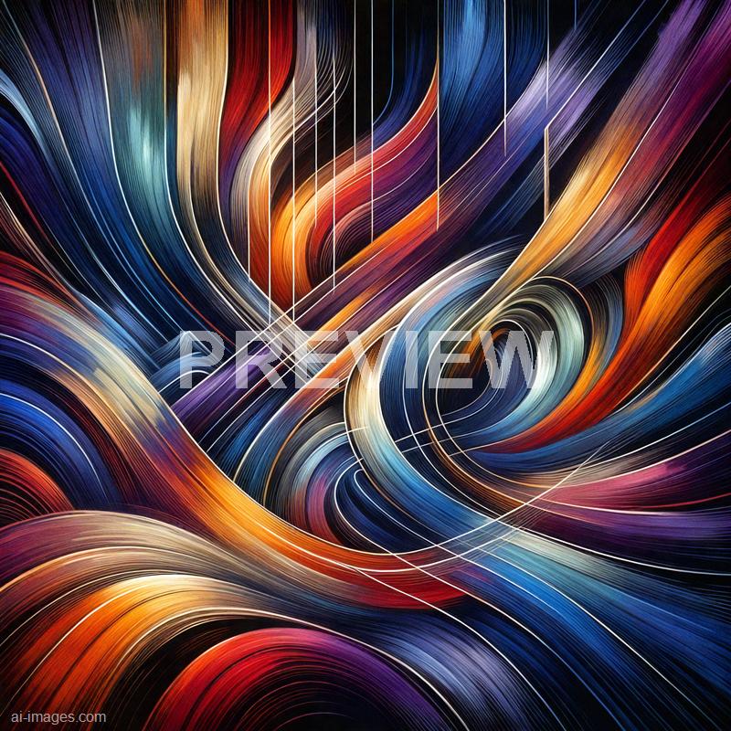 The image features an abstract digital artwork composed of swirling, flowing lines and curves in vibrant shades of blue, orange, red, purple, and white. The composition creates a sense of dynamic movement and energy, with fine white lines intersecting and accentuating the curved forms throughout the piece. The background is predominantly dark, making the vivid colors and intricate patterns stand out prominently.